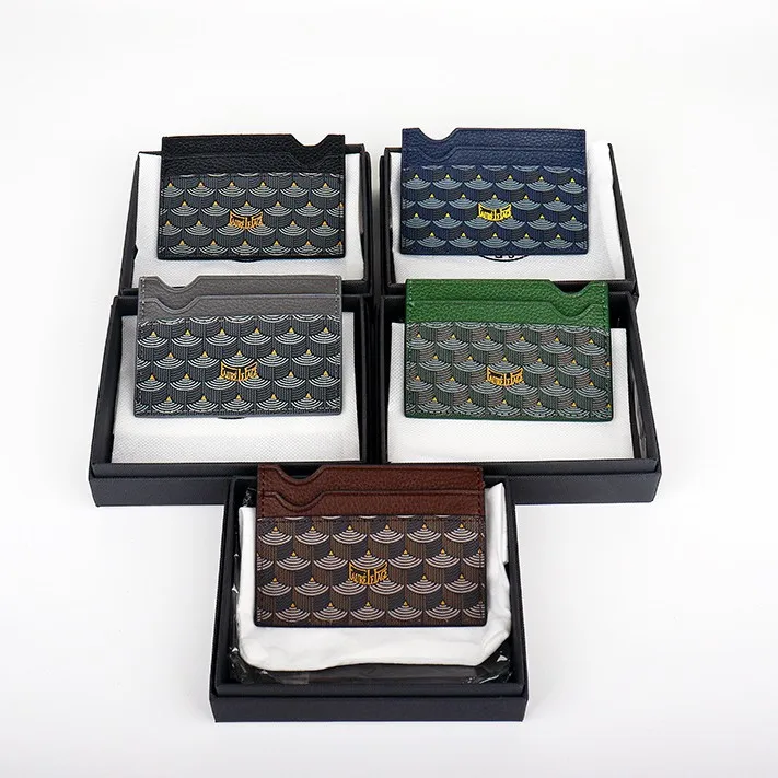 Nova carteira impressa com padrão de escama de peixe, porta-cartões de couro genuíno, bolsa pequena de lona, bolsas pequenas masculinas e femininas