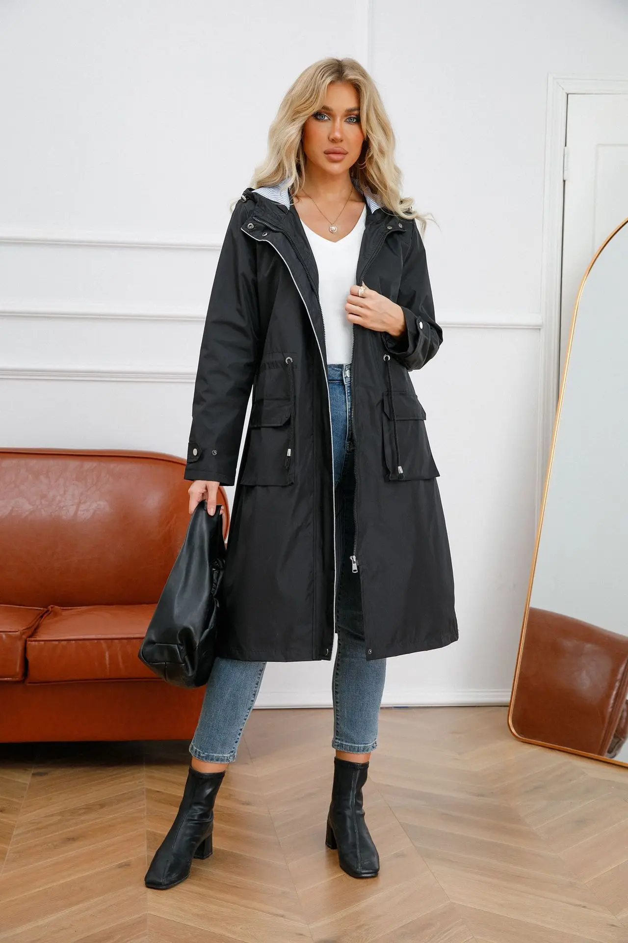 New Spring Women's Lightweight Jacket Windproof Waterproof Raincoat Female Long Rain Tops Rainwear Hooded Outdoor Hiking Travel