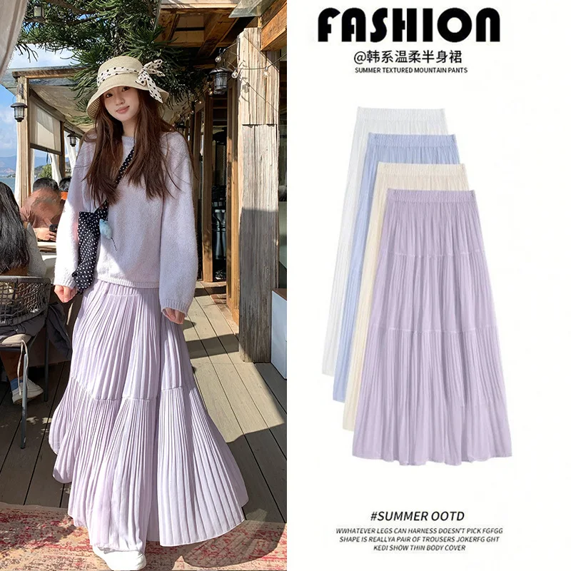 

Фиолетовое женское платье-миди, новинка весны 2026, с завышенной талией, юбка-«пирожок» с эффектом «феи», шифоновая юбка-«колокол» А-силуэта.