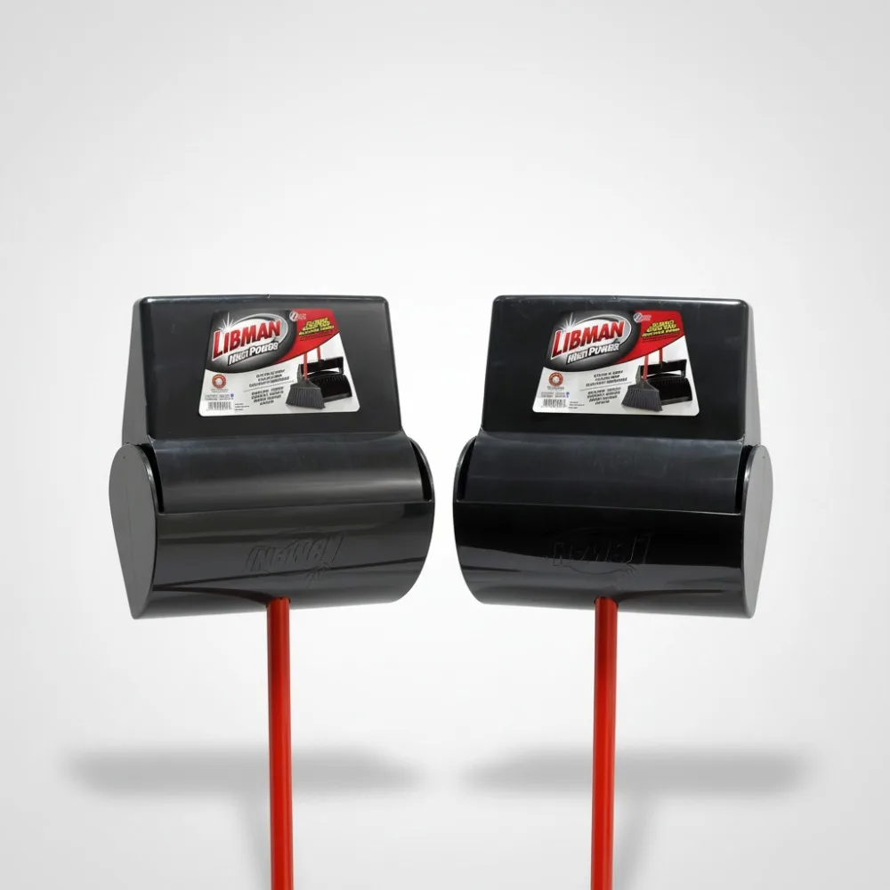 

Commercial Lobby Dust Pan & Broom Set with Closed Lid, Black/Red (2-Pack) - Heavy-Duty Sweeping Tools for Hotels, Offices