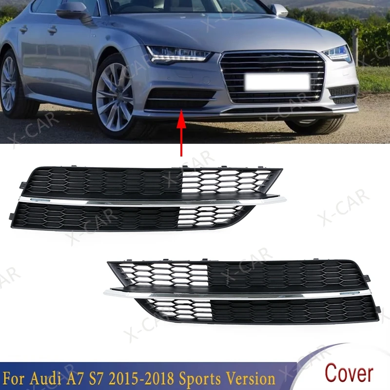 

Front Bumper Fog Lamp Cover FogLight Grille Frame Racing Grills For Audi A7 S7 2015 2016 2017 2018 Sports Version