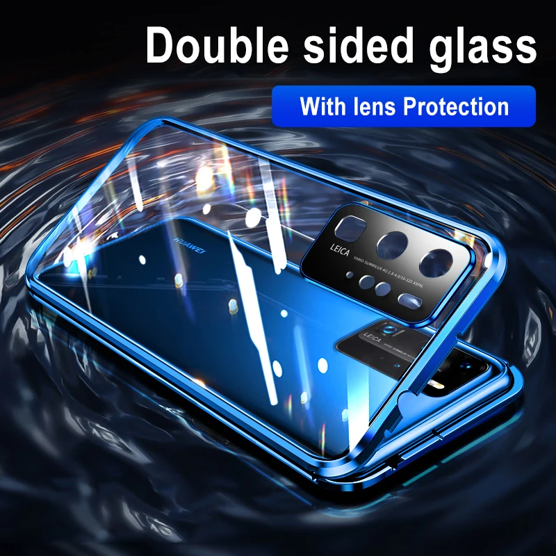 

Металлический магнитный чехол для телефона Huawei P30 Pro Honor 60 50 P50 P40 Mate 30 40 Nova 7 8 Pro, двухсторонний стеклянный чехол, защита объектива
