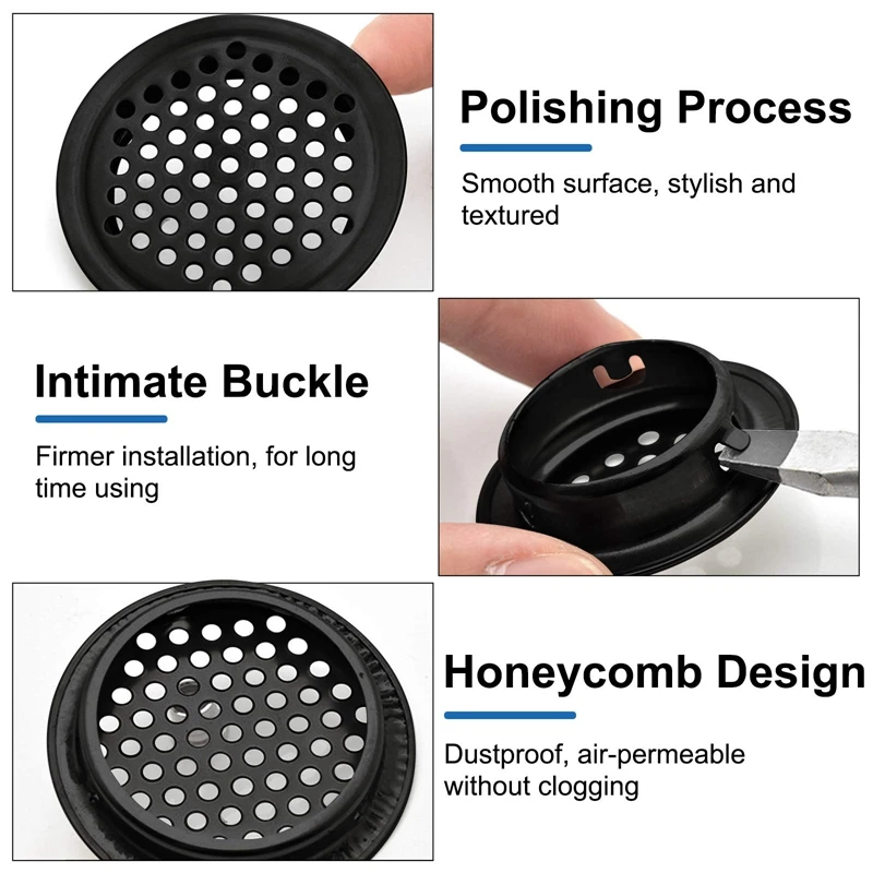 Louça de ventilação de ar, 50 peças 35mm de aço inoxidável buraco de malha redonda ventilação circular de intradorso para guarda-roupa gaveta estante cozinha