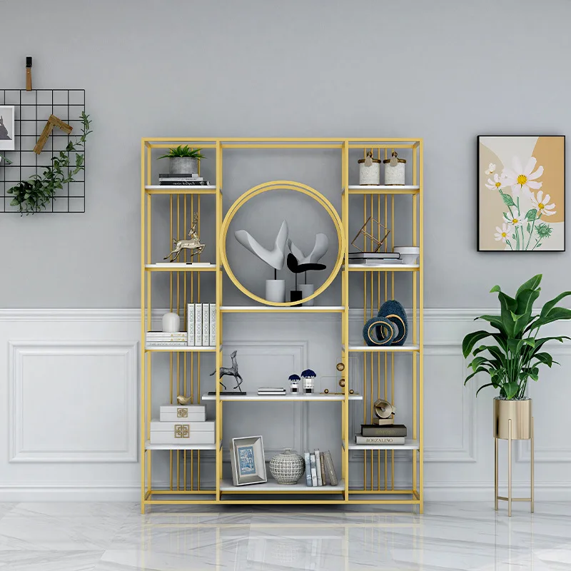 Bookshelf Office Nordic wrought iron gold bookshelf study living room partition shelf multi-layer decorative flower stand