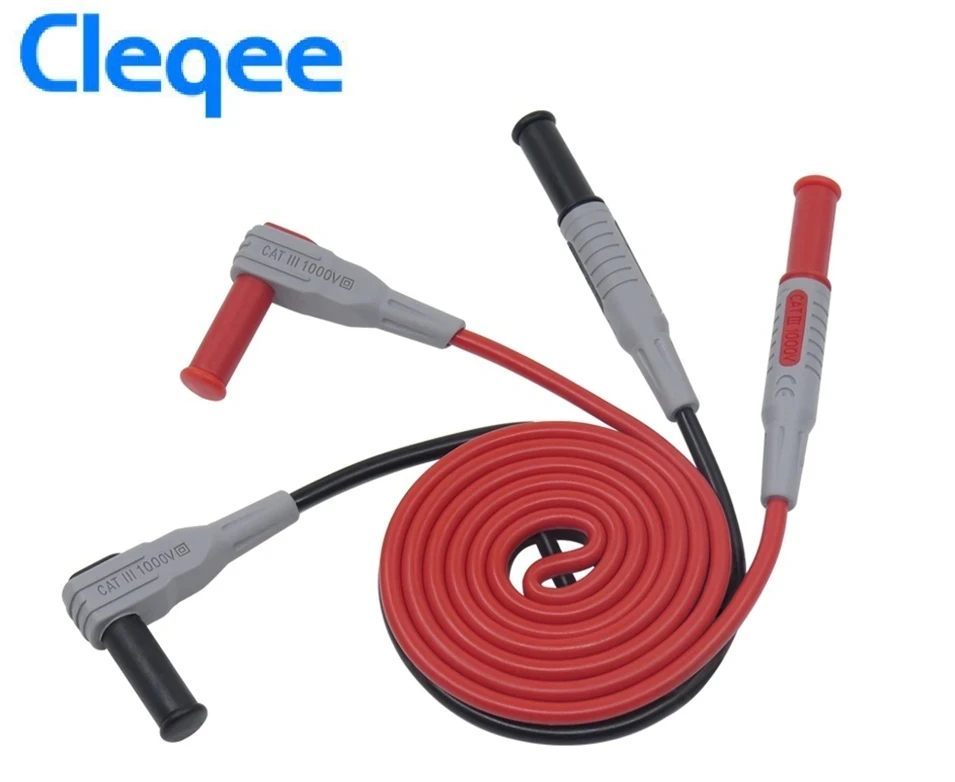 Cleqee P1033 Multimeter Test Cable Injection Molded 4mm Banana Plug Test Line Straight to Curved Test Cable