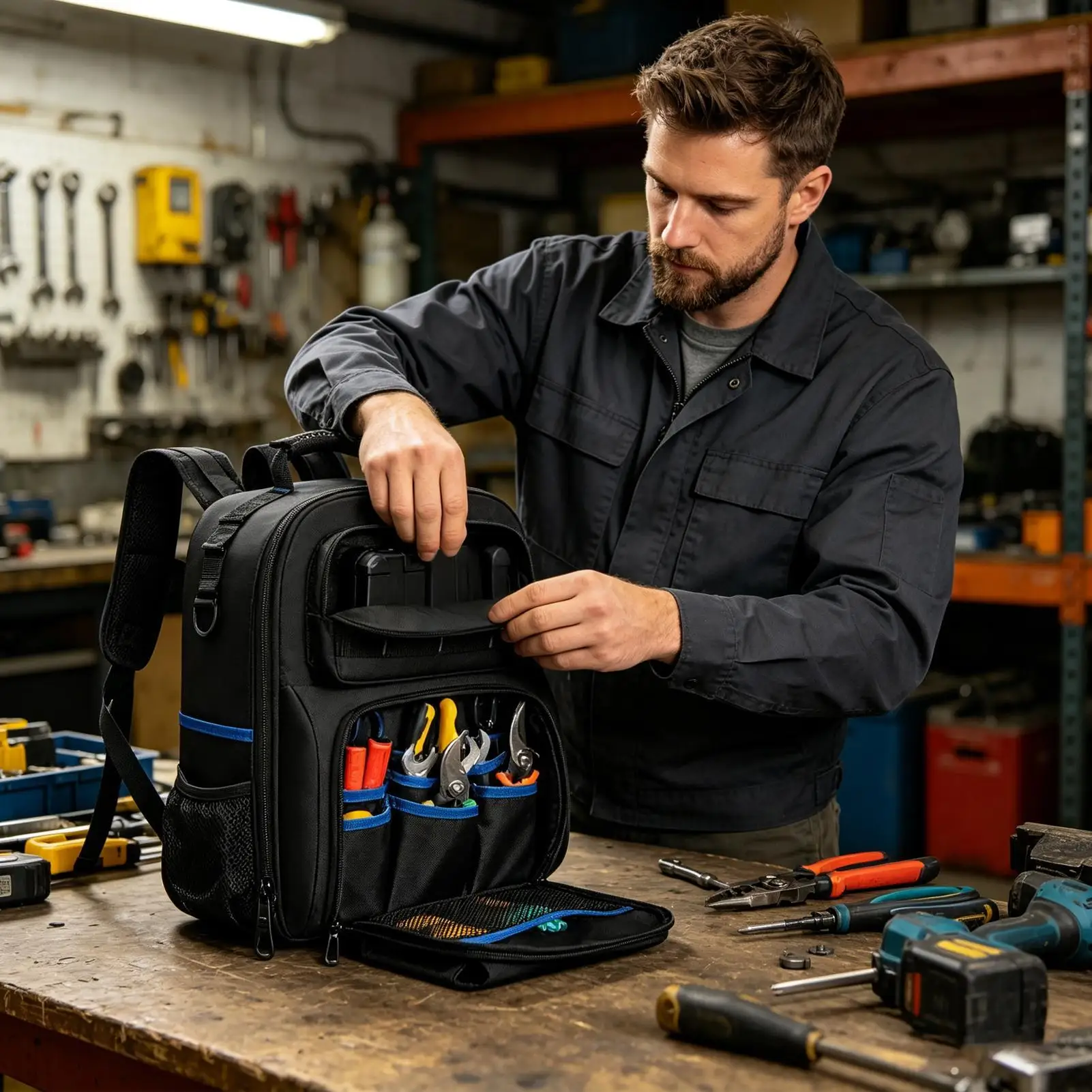 Heavy duty electrician tool backpack with Multiple Pockets Hand Work Tool Backpack for Technician Electrician Carpenter