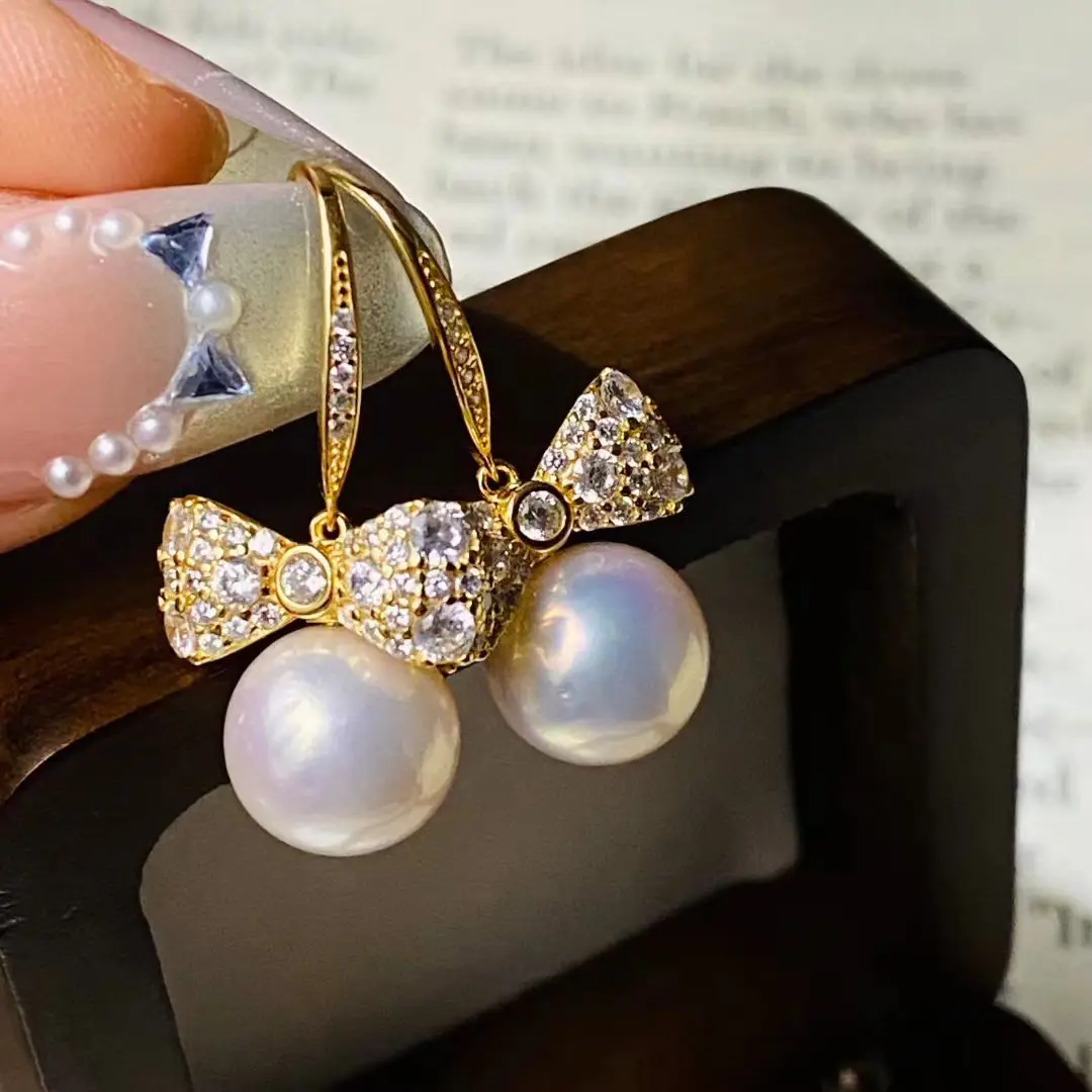 

Bow Knot S925 Sterling Silver Earrings Mount Findings Settings Base Mounting Parts Accessory for 10-11mm Pearls 5 pairs/lot