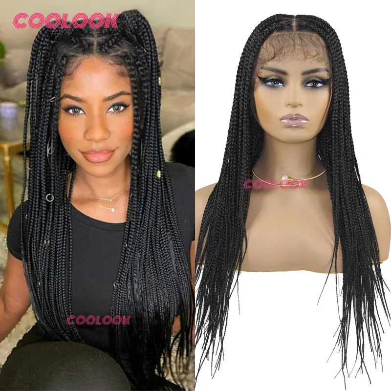 

26" Synthetic Triangle Box Braided Wigs Full Lace Front Cornrow Braid Wigs For Black Women Faux Locs Braids Lace Wig