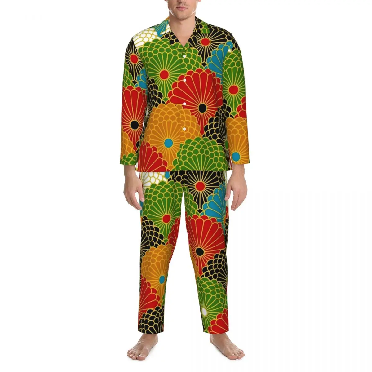 

Японские художественные пижамные комплекты, японская Seigaiha, милая мягкая одежда для сна, унисекс, с длинными рукавами, винтажный домашний костюм из двух предметов, большие размеры 2XL