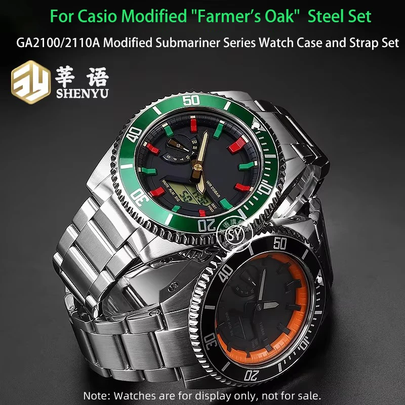 For Casio G-SHOCK GA-2100 GA2110 Farmhouse Oak Modified Stainless Steel Case & Strap Kit Black Warrior Style Replacement Parts