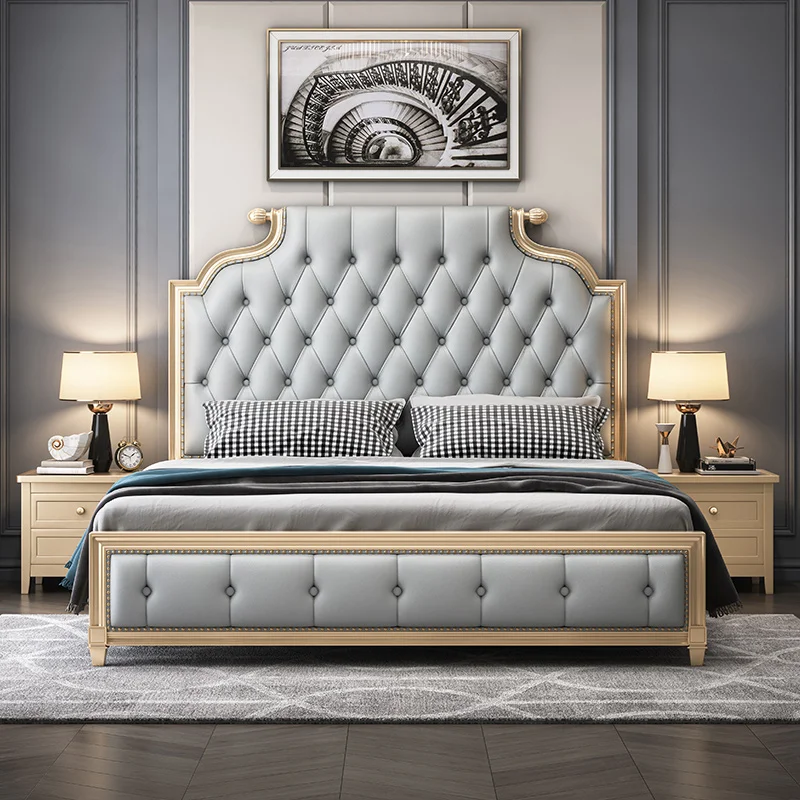 

Master Soft European Bed Modern Princess Storage Luxury Headboard Double Bed Wooden Sleeping Cama Matrimonial Nordic Furniture