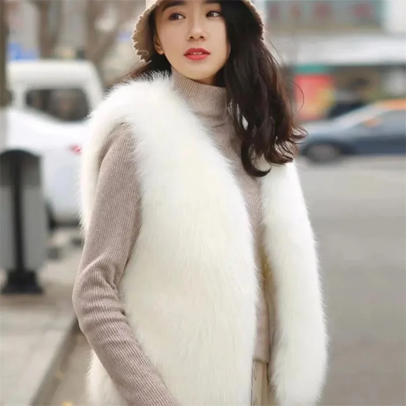 New Faux Fur Vest Spring Autumn Imitation Rabbit Hair Plush Tank Top Women Korean High End Sleeveless Waistcoat Ladies Vest Jack