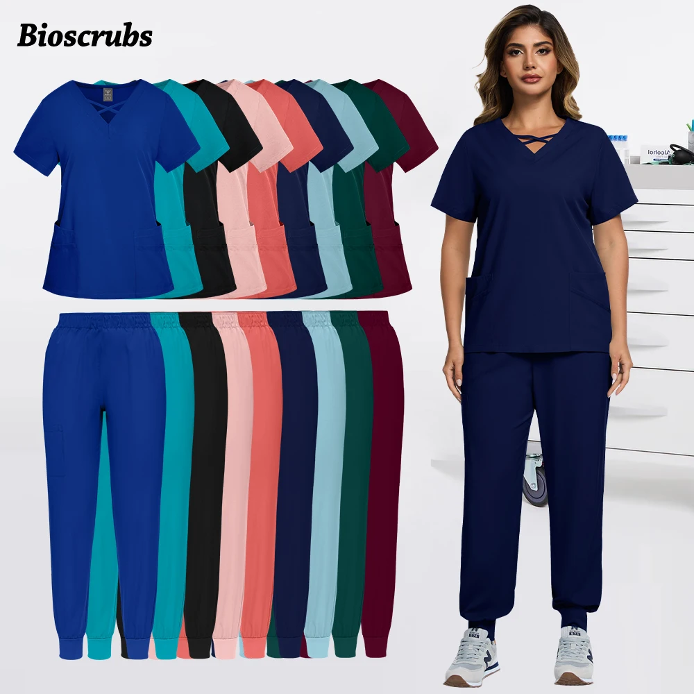 

Hospital Surgical Uniform Woman Beauty Spa Work Clothing Medical Nursing Scrub Top Jogger Pants Pharmacy Doctor Dentist Overalls