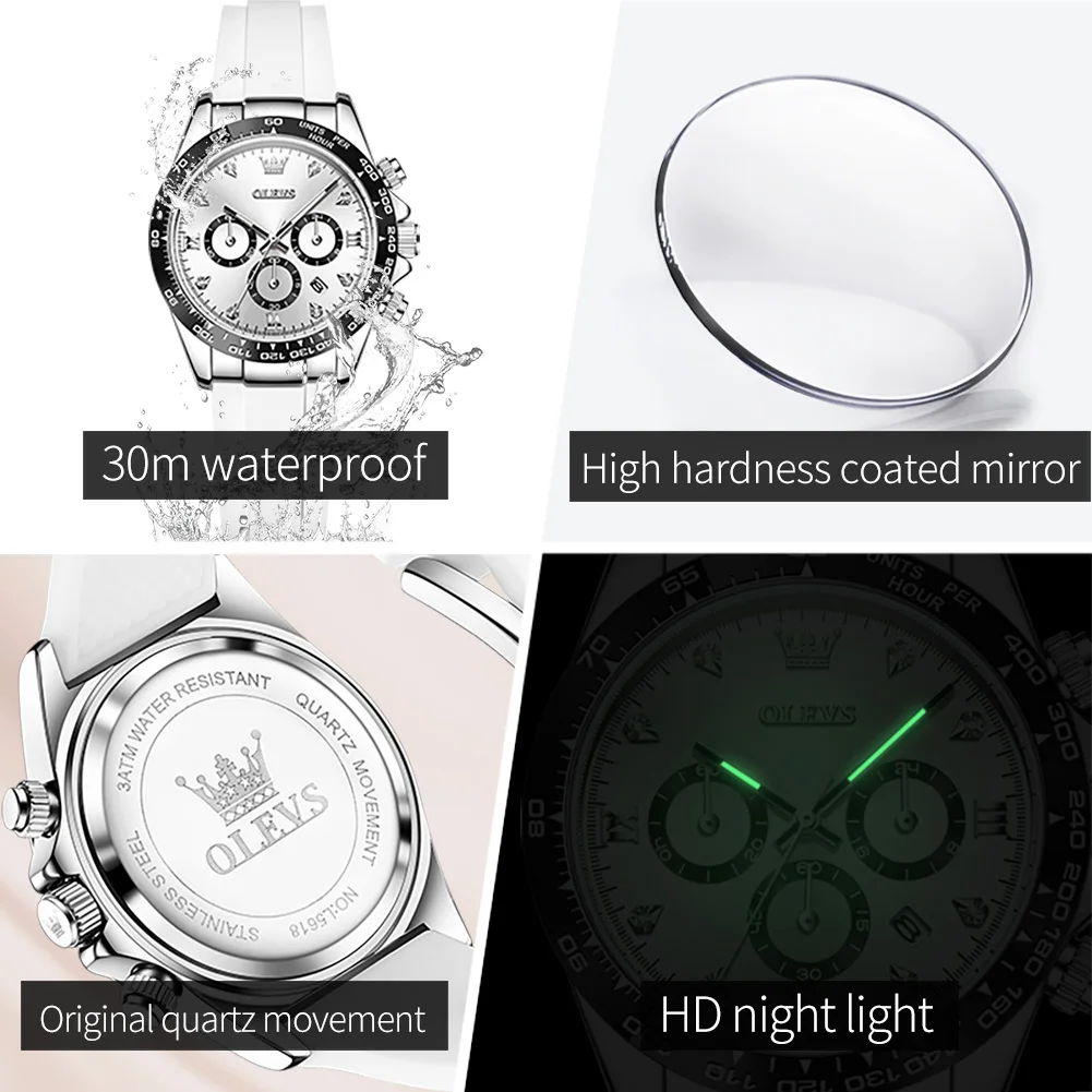 OLEVS New Couple Quartz Wristwatch for Men Women Fashion Silicone Strap Chronograph Auto Date Waterproof Lover's Watch Gifts