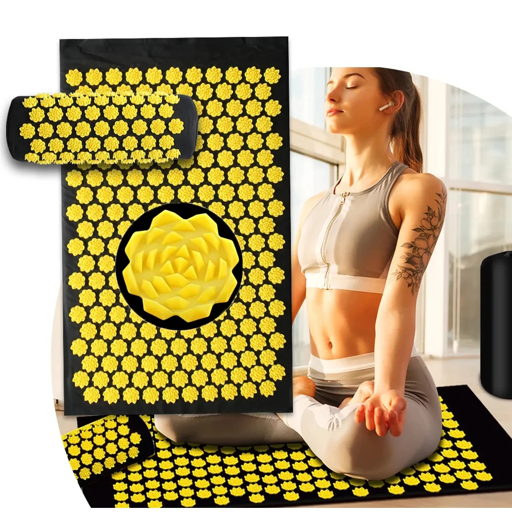 Three-Piece Set Acupressure Yoga Mat and Pillow Back Acupuncture Spike Cushion Foot Point Massager Mat Household Fitness Pilates