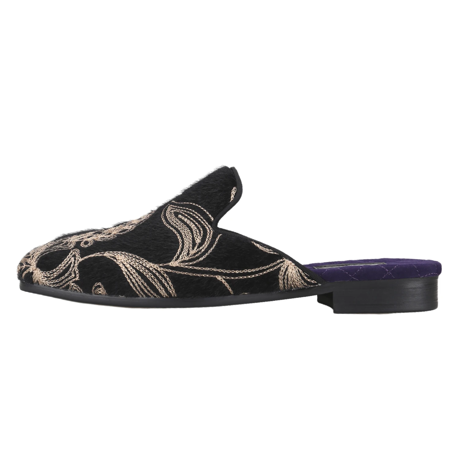Piergitar Summer Style Handmade Stitching Decoration Of Black Horsehair Men's Mules For Fashion Show And Party Wear Plus Size