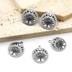 5PCS Witch Moon Phase Tree of Life Charm Jewelry Making Stainless Steel Pendant DIY Necklace Bracelet Handmade Accessories
