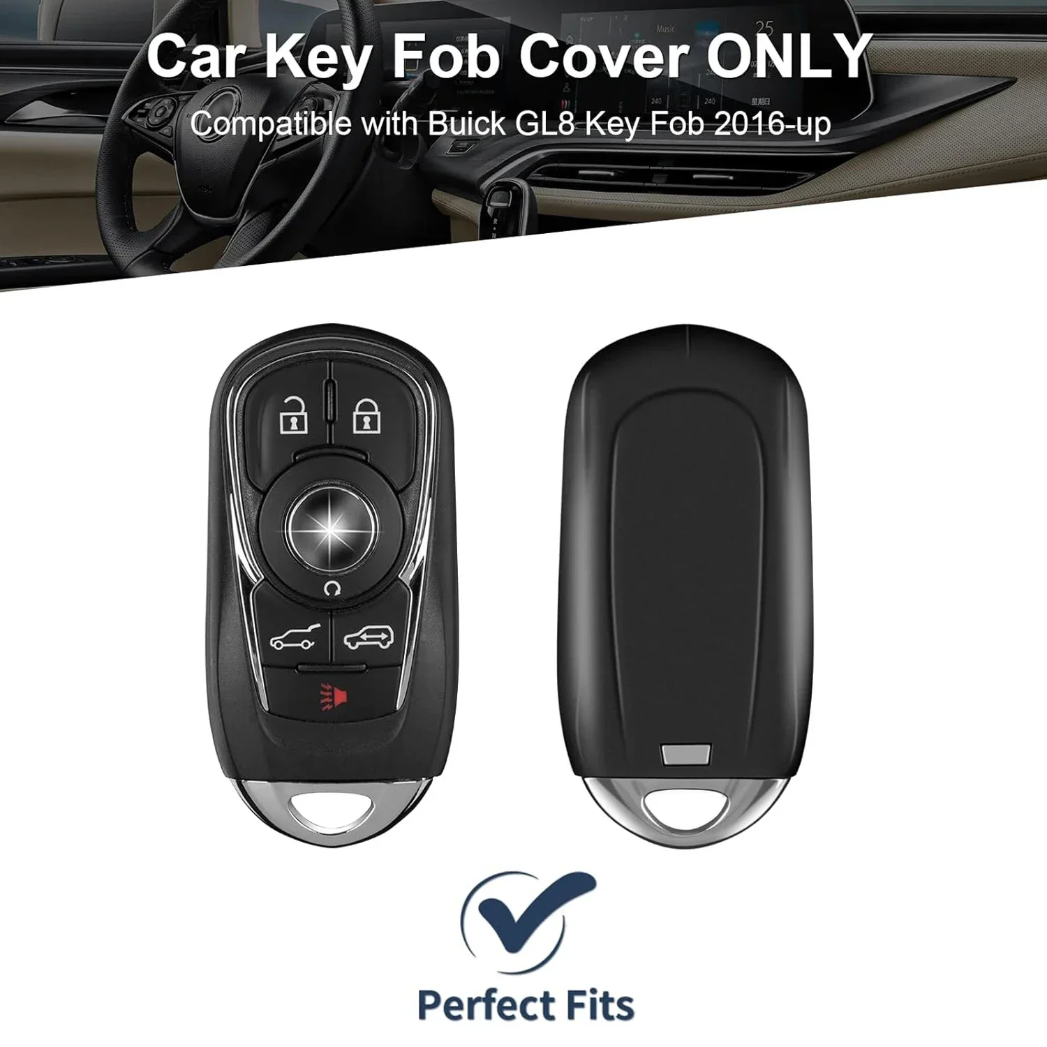 Car Key Fob Cover For Buick GL8 With Key Chain Real Carbon Fiber Key Fob Protector For Buick Encore Envision GL8 New Lacrosse