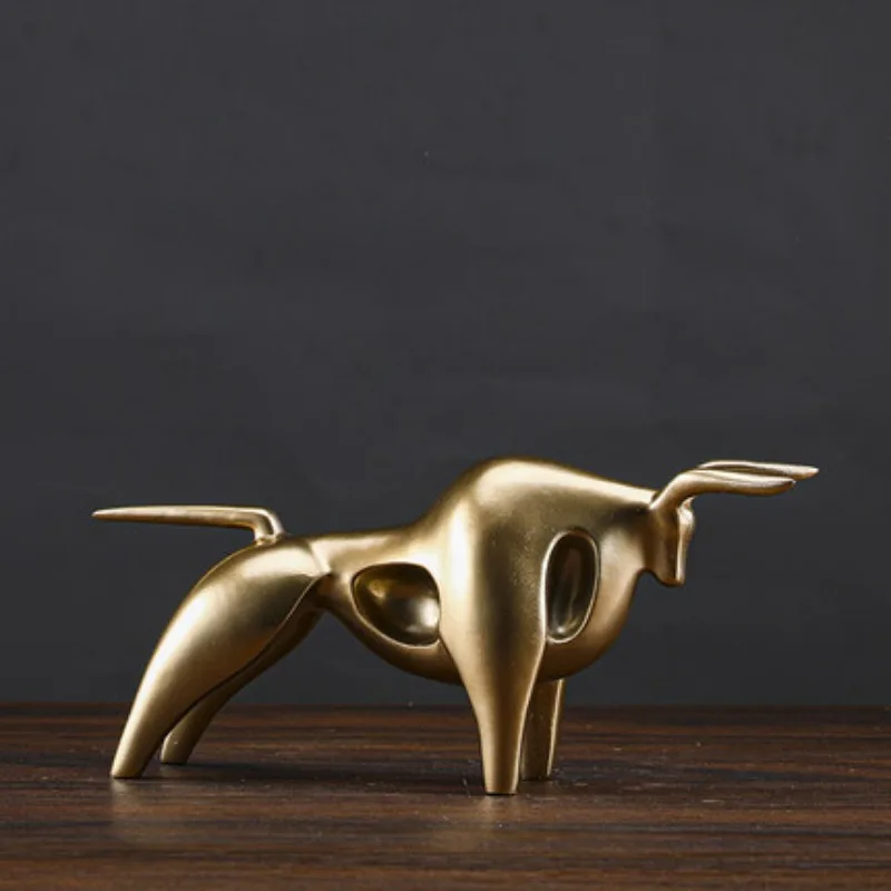 Modern Abstract Golden Calf Statue, Resin Decoration, Geometric Taurus Sculpture, Bull, Cattle, Home Accessories, Gift