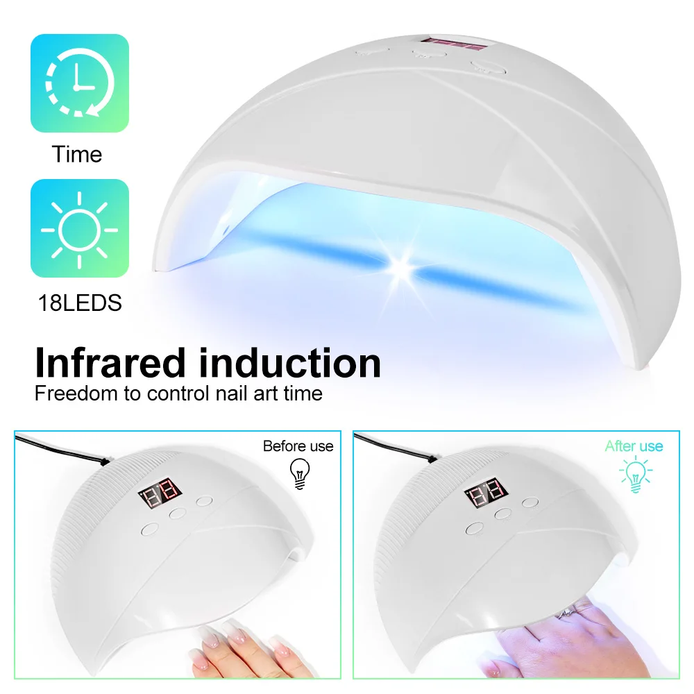 LED/UV nageldrogerlamp met 18 LEDS sneldrogend draagbaar nagellicht hebben 3 timermodi LCD-scherm voor manicure salon/thuisgereedschap