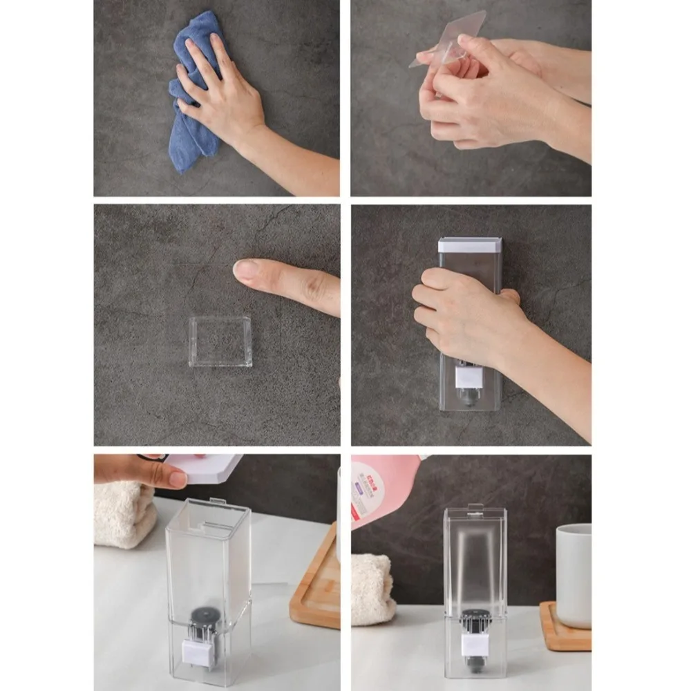 Hot Non-punching Soap Dispenser Wall Hanging Transparent Disinfectant Bottle Manual Press Liquid Dispenser Home Use