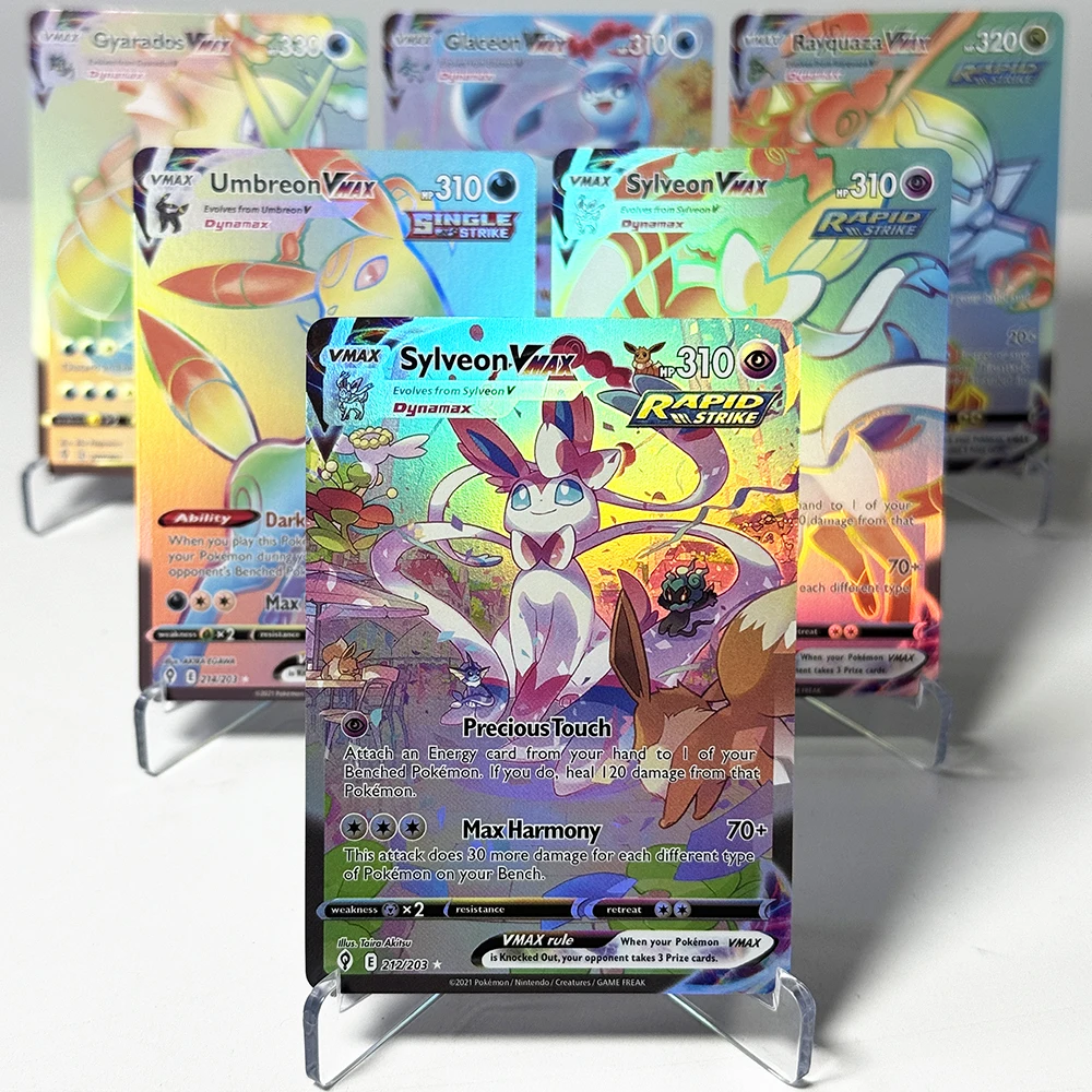 Коллекционные карты PKM Evolving Skies (EVS) V MAX Series Foil Proxy Game Cards PTCG: Duraludon/Glaceon/Gyarados/Rayquaza/Sylveon/Umbreon Vmax