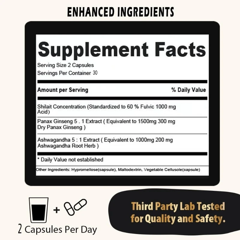 Shilajit Capsules Contain Natural Humic Acid and 85+minerals, Taurine, Vitamins - Energy, Immunity, and Energy Health Support