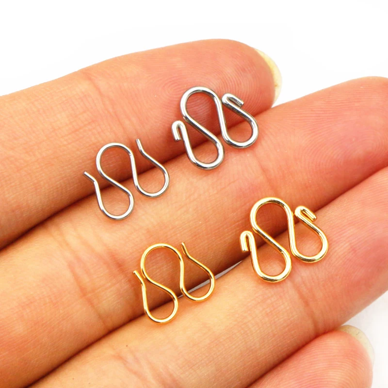 30-50Pcs Stainless Steel Gold Color W/S Shape End Clasps Hooks Chain Connectors For Bracelet Necklace DIY Jewelry Making