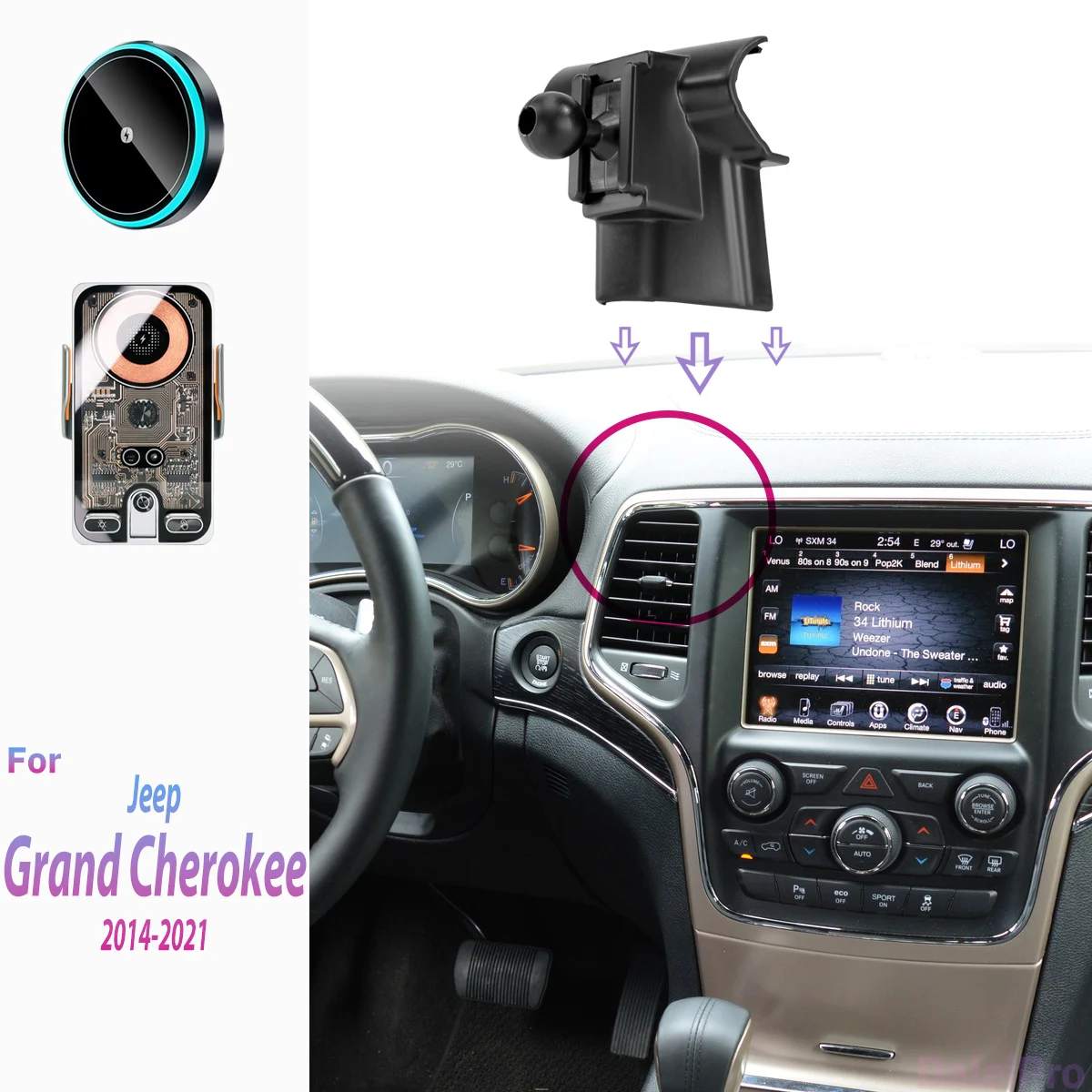 Für Jeep Grand Cherokee WK2 2014-2021 Auto-Handyhalterung mit Kabelloser Ladestation und Automatischer Klemmung Starker Magnetischer Halter