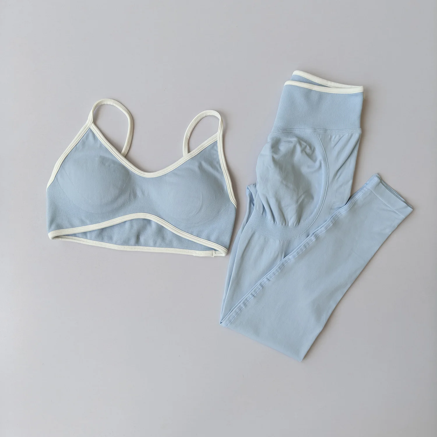 Nahtloses Fitness-Set für Damen, Trainingsanzug, Yoga-Sets, Sportbekleidung, Workout-Leggings mit mittlerer Taille, Sport-BH, Fitnesskleidung, Fitnessanzug – Detail 16