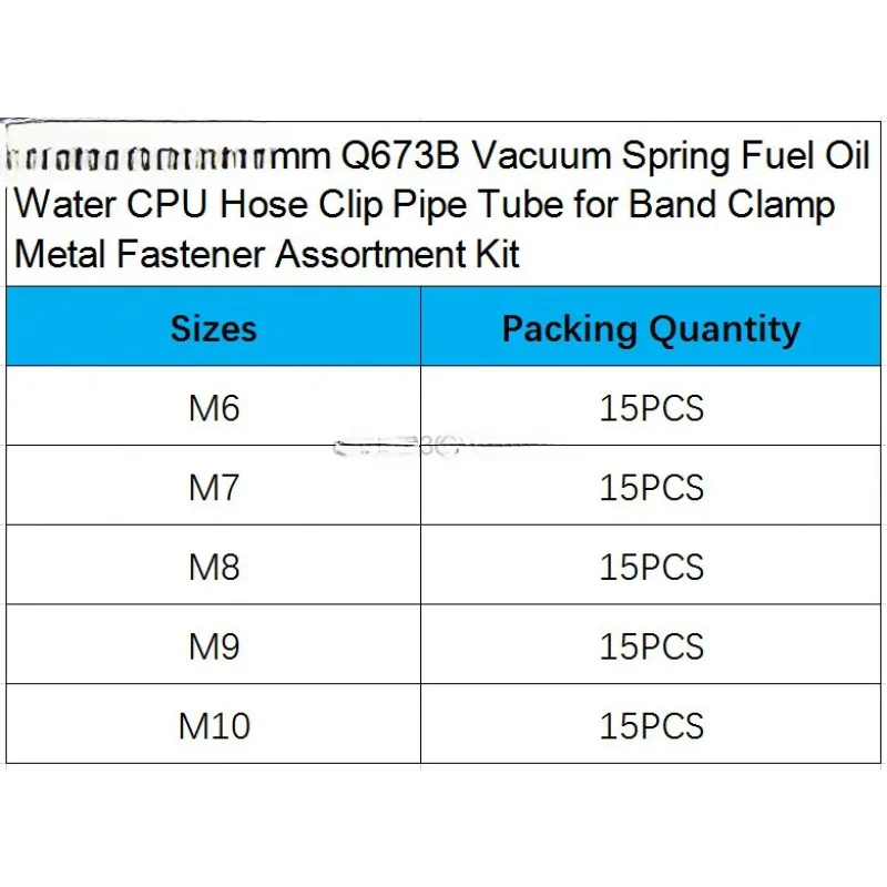 75Pcs/set 6-10mm Q673B Vacuum Spring Fuel Oil Water CPU Hose Clip Pipe Tube for Band Clamp Metal Fastener Assortment Kit