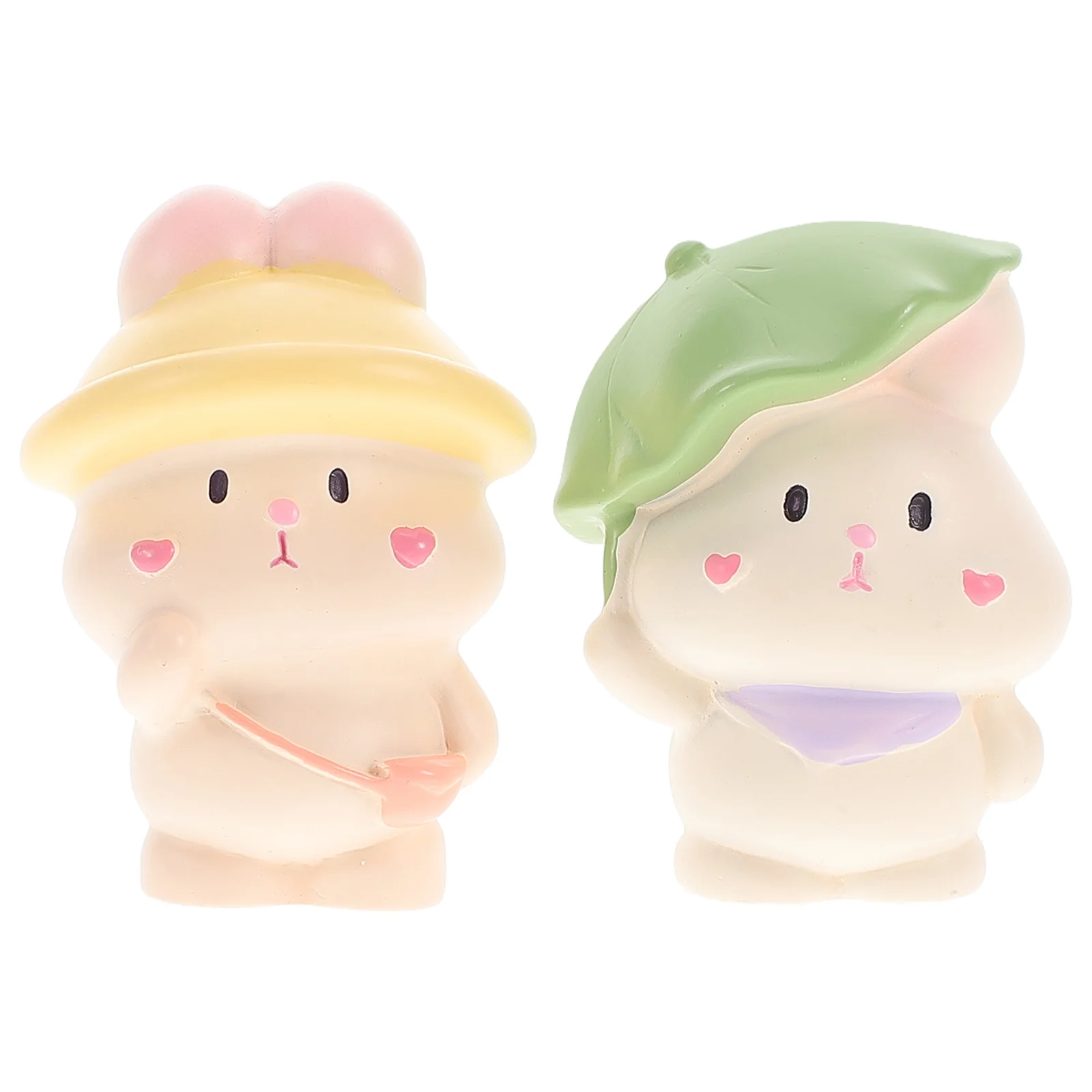 2 Pcs Animal Rabbit Ornament Resin Mini Decorations Accessories Miniature Figurines Statues Girl