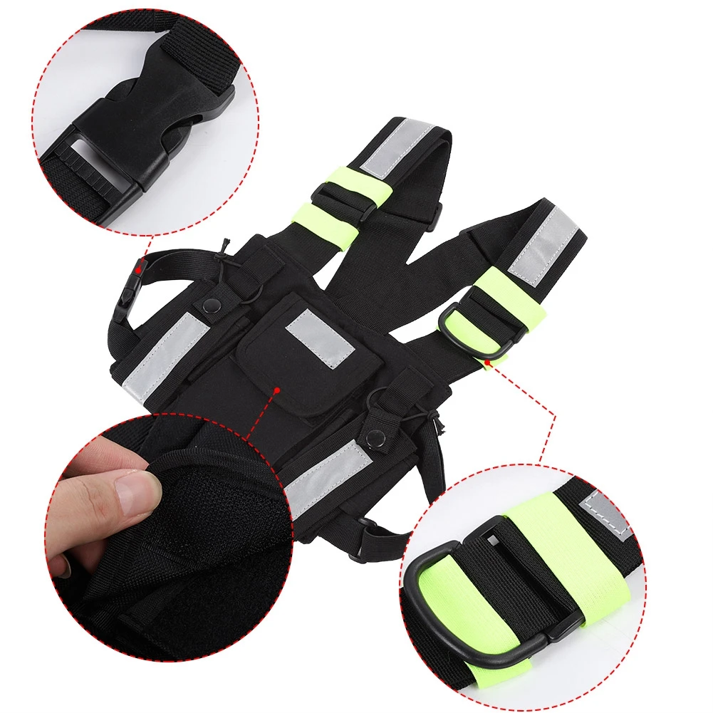 Chest Harness Front Pouch Yellow Reflective TYT Radio Tactical Harness Front Pack Vest Chest Bag Pouch For Walkie Talkie