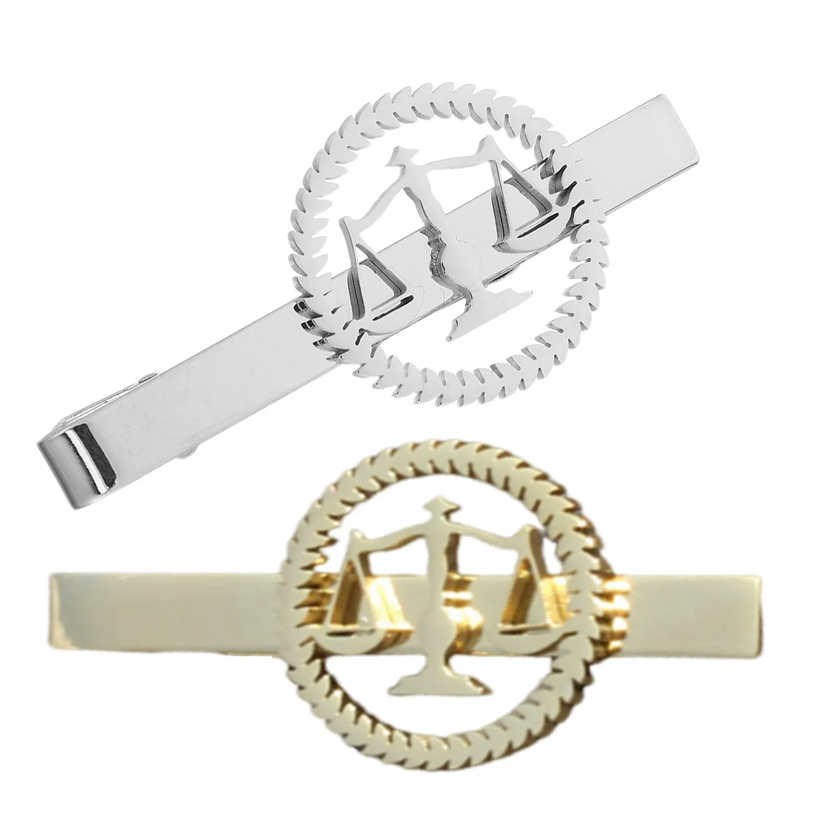 Lot de 2 pinces à cravate Libra Balance en acier inoxydable, ton argent et or, pour hommes, avocats, juges, événements formels, accessoires de cravate