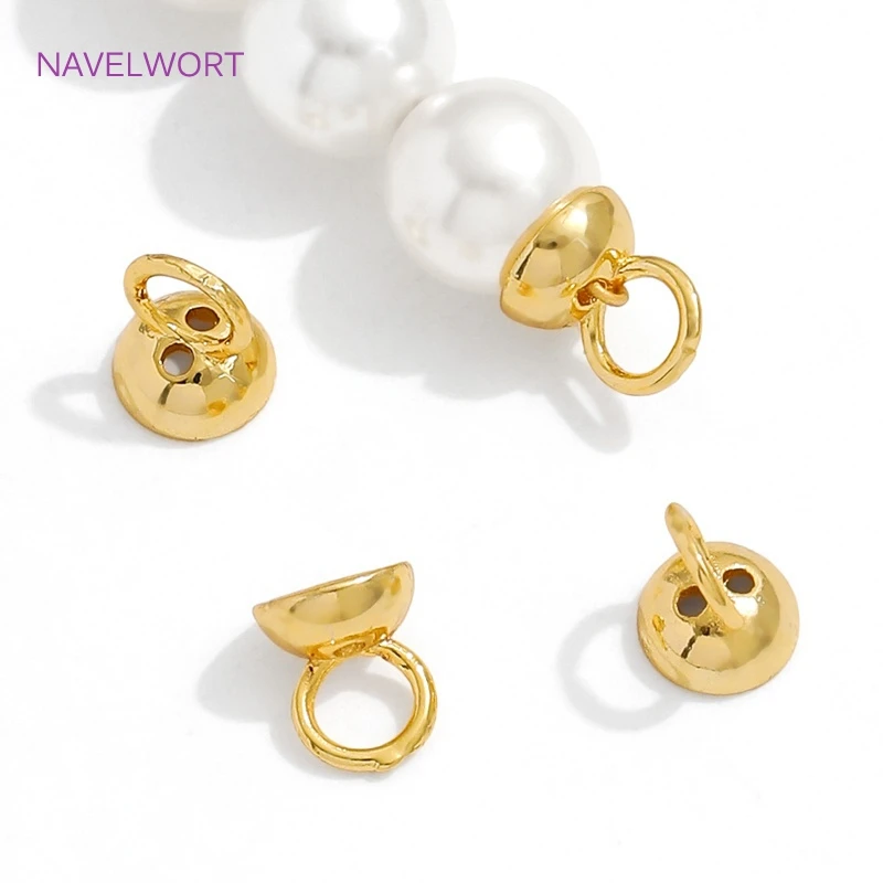 10/20Pcs Crimp Beads 18K Gold Plated Brass Bead End Cap with Loop,End Caps For Jewelry,DIY Bracelet Jewelry Making Accessories