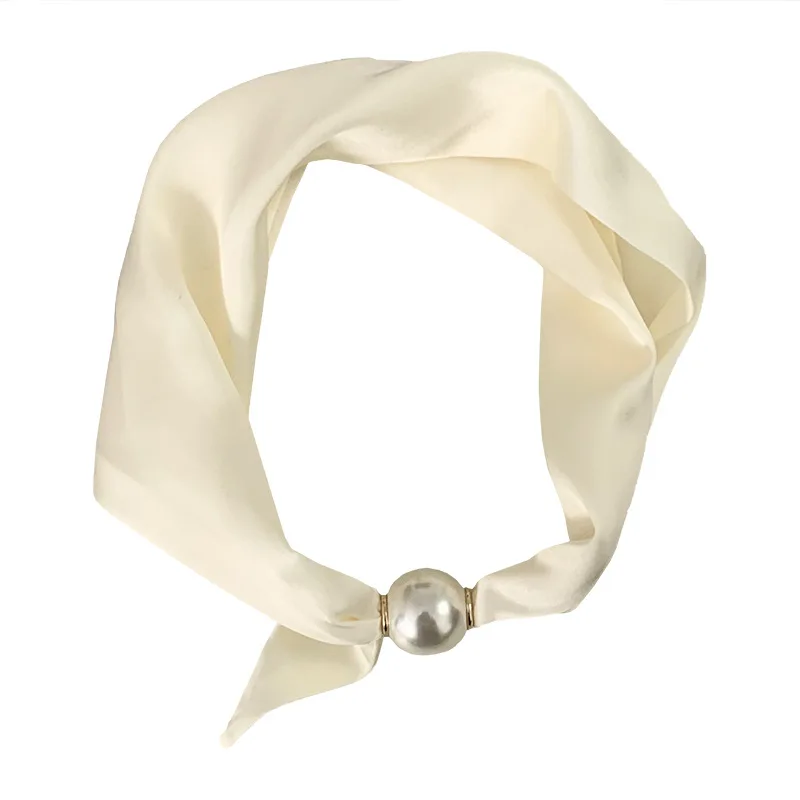 Elegant Pearl Tail Magnetic Clasp Scarf Simple Fashion Versatile Women Female Silk Scarf Artistic Accessories Neck Wrap Scarves image 5