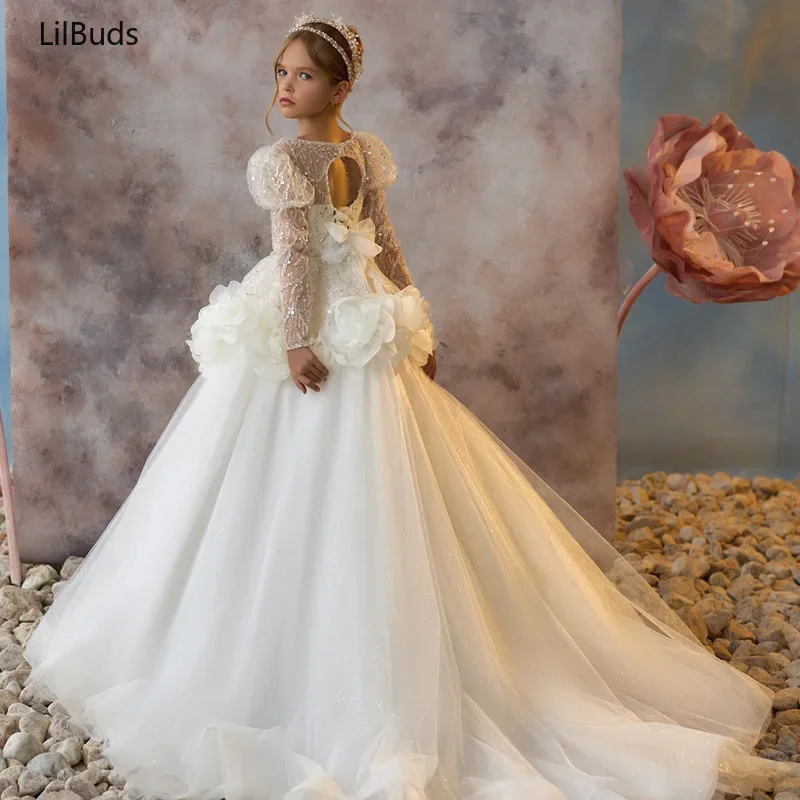 2024 Children's Princess Dress Kids Foreign-Style Cute Wedding Birthday Girl Show Model Host Piano Performance Elegant Clothes