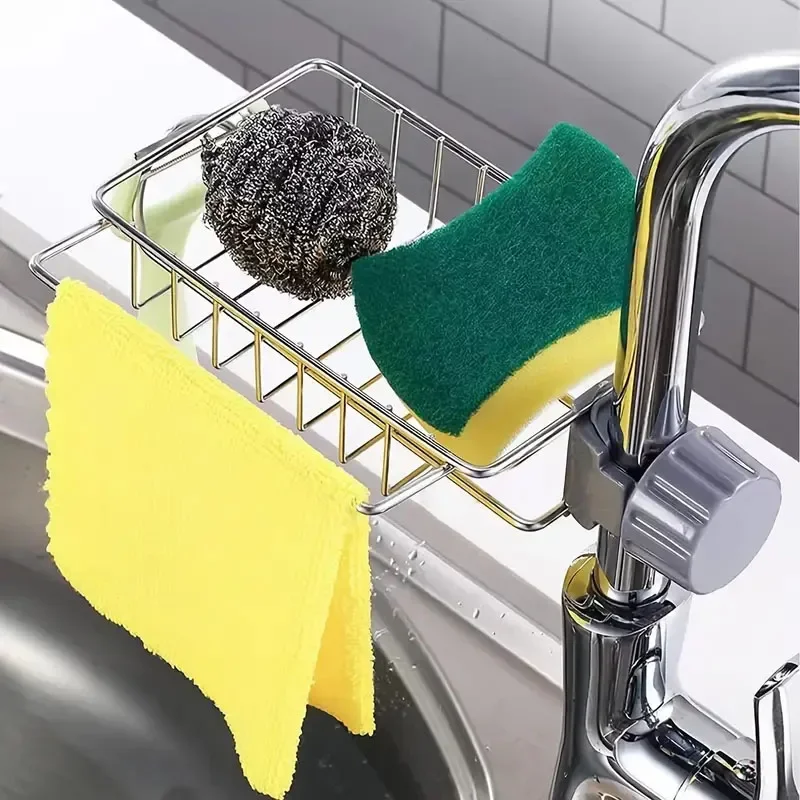 Stainless Steel Faucet Rack Kitchen Sink Sponge Holder Bathroom Soap Drainer Shelf Multi-Scene Tap Storage Organizer Accessories