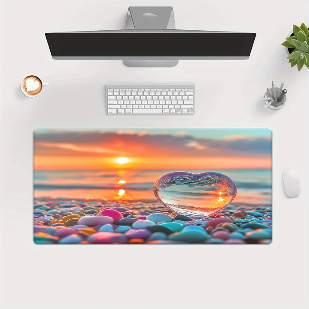 Heart Glass Stone Sunset Beach XXL Desk Mat Non-Slip Rubber Base Gaming Mouse Pad