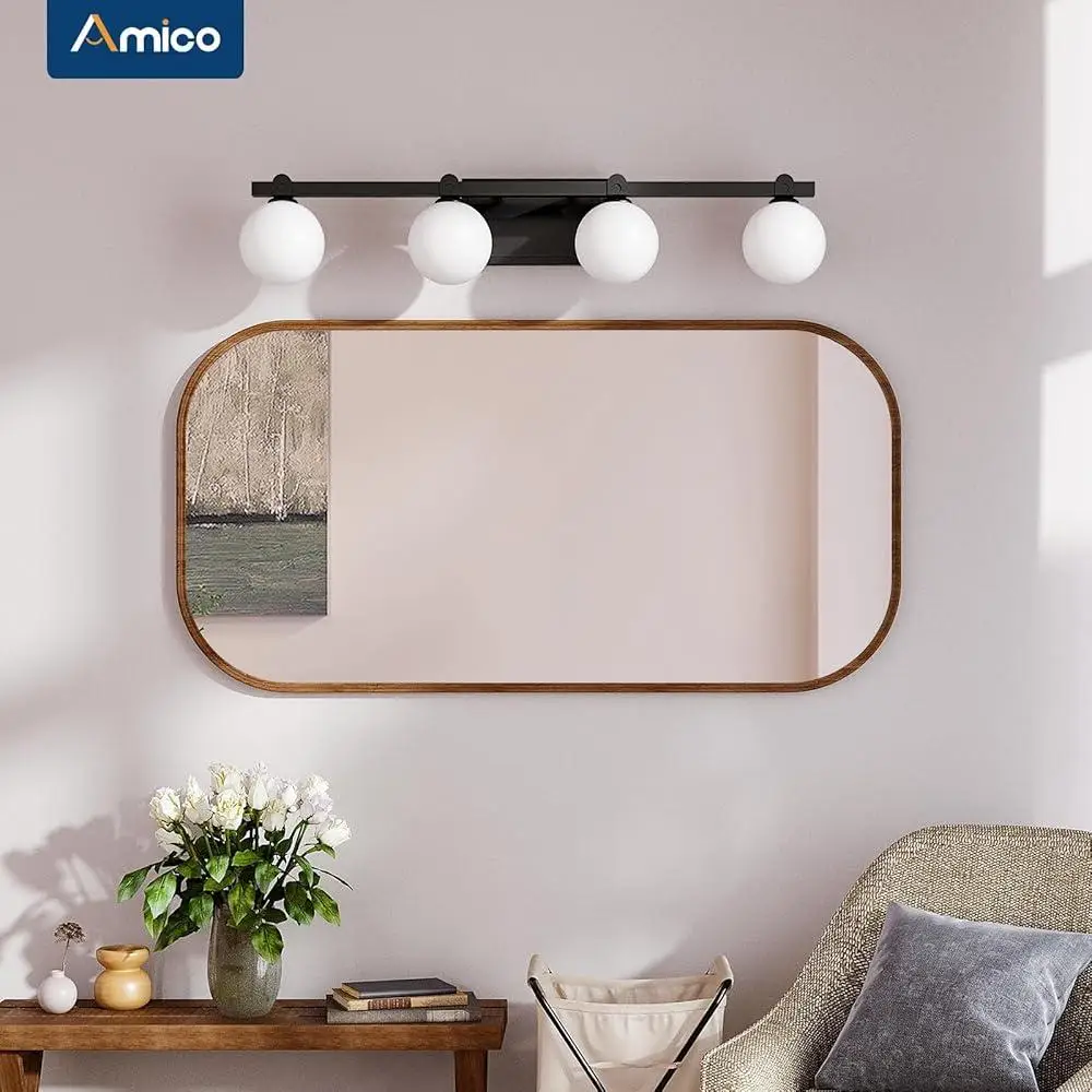 4-Light Vanity Lighting with Globe Glass Shade G9 Bulbs Durable Metal Bathroom Wall Fixtures Adjustable Up Down Installation
