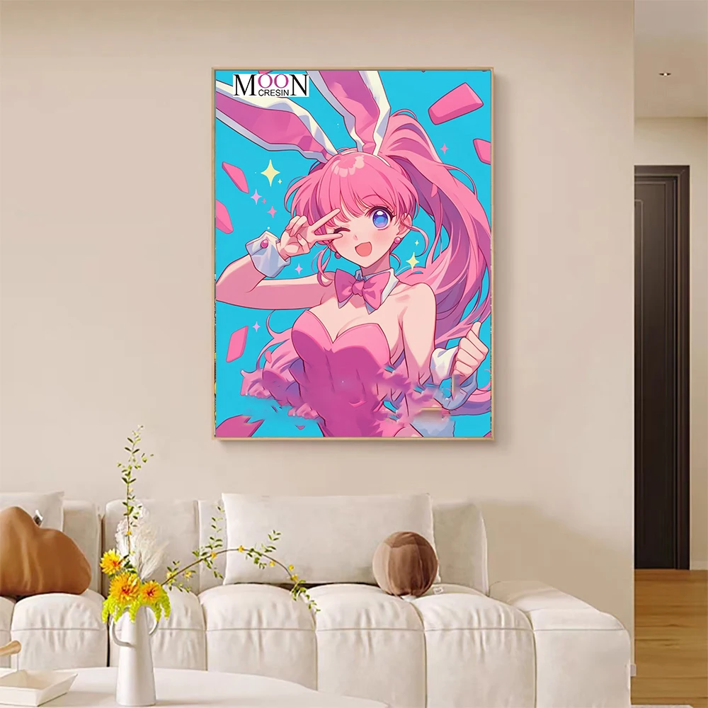 

Pink Bunny Girl 100% Fairy Dust Square Full Diy Diamond Painting Cross Stitch Embroidery Mosaic Home Decor Picture Crystal AB