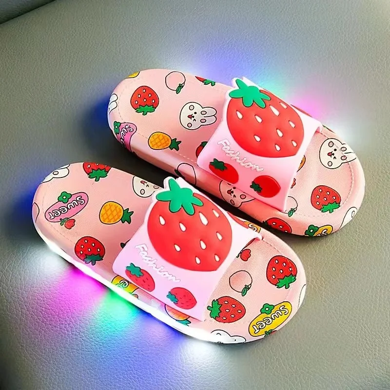 Summer Children Slippers Baby Boys Girls Cartoon Spider Man Kids Outdoor Non Slip Soft Infant Beach LED Light Shoes Size 24-35