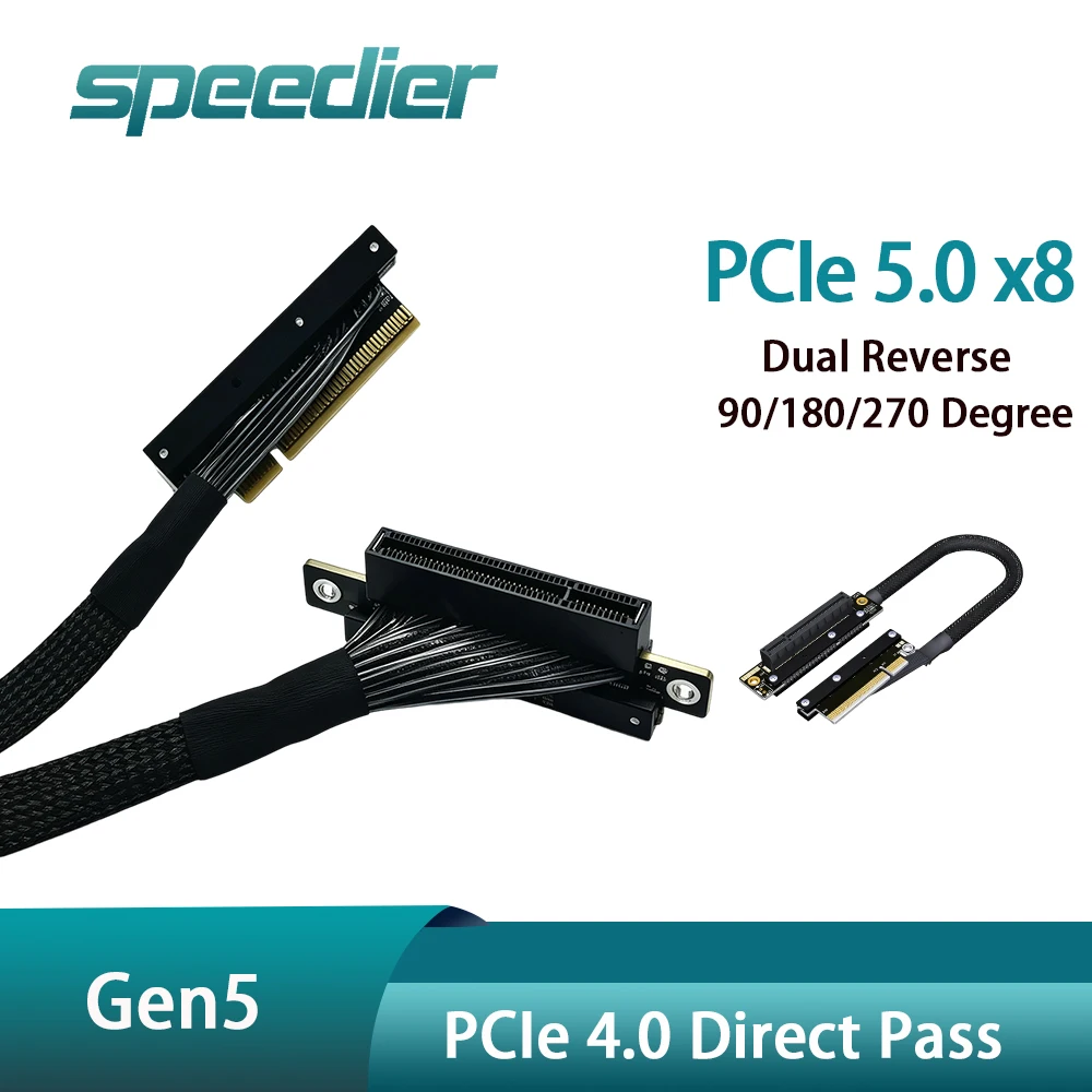 

Gen5 PCIe 5.0 X8 Double Reverse Extension Cable Lossless Soft Ribbon Riser 20-60cm for GPU Network Capture NVMe SSD Adapter