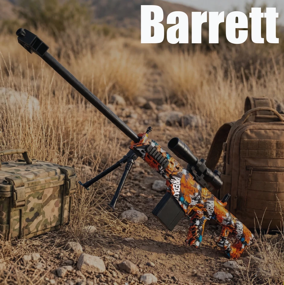 

Новая игрушечная снайперская винтовка Barrett 2026 года, стреляет гидрогелевыми пулями 7-8 мм, в комплекте аккумулятор 7.4В и зарядный кабель, доступна в двух цветах, с красочными наклейками.