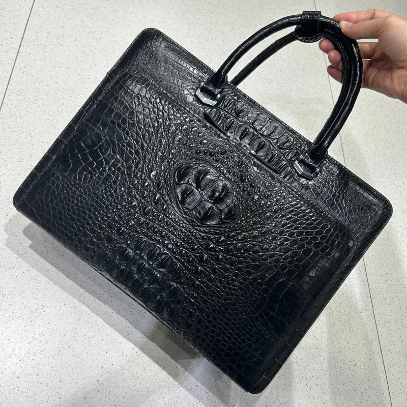 2025 New Luxury Skull Crocodile Leather Men's Briefcase Genuine Leather Leisure Handbag Large Capacity Office Bag For Man 45