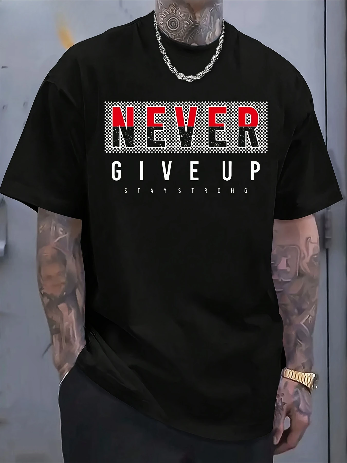 T-shirt graphique motivant pour hommes qui encourage la persévérance, avec une coupe confortable, un design à col rond, un tissu ultra-doux