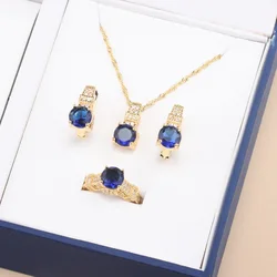 2024 New Original 18K Gold Plated Elegant Women Wedding Jewelry For Women Necklace And Pendant Open Ring Zircon 4-Piece Sets