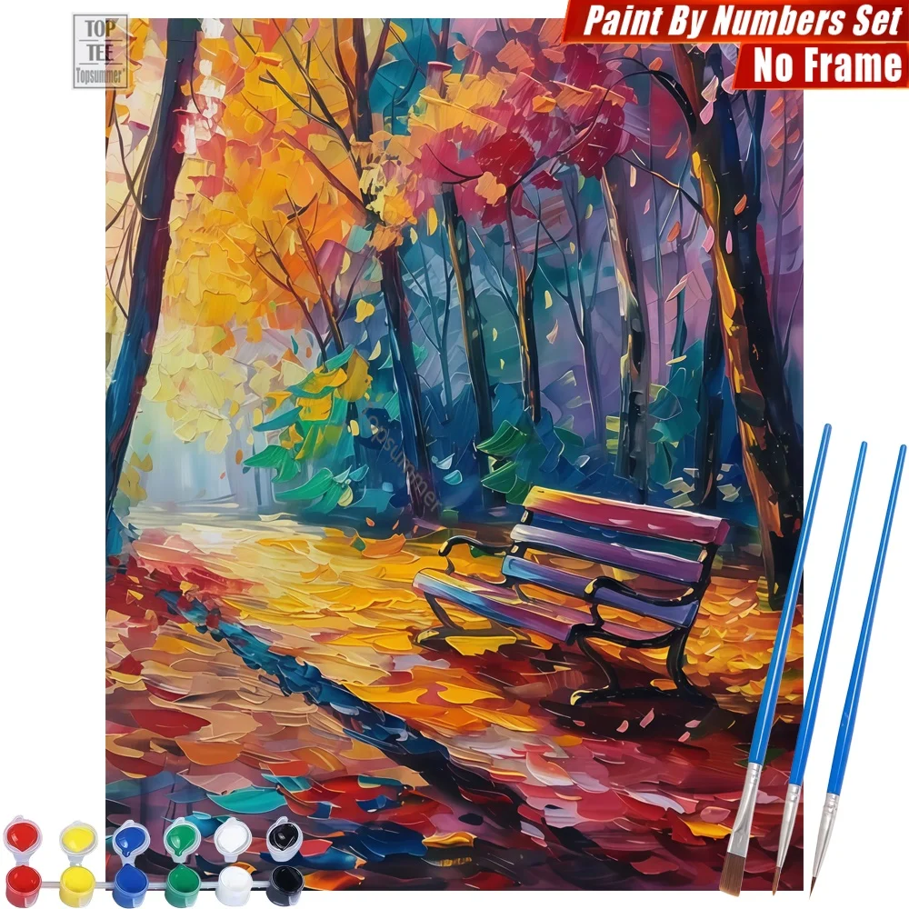 

Набор для рисования маслом «Осенний парк» — Яркий пейзаж с лавочкой и листвой, декор для дома и спальни, подарок на День отца для папы