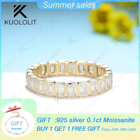Kuololit 3.5CTW Emerald Cut Moissanite Ring for Men Women PT950 Soild 14K 10K Yellow Gold Silver Band Ring for Wedding Christmas