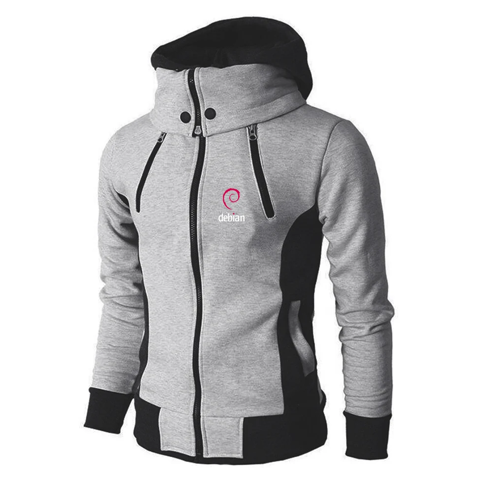 Linux Debian 2024 Men's Spring Autumn Zipper Hoodie High-Quality Tri-Color Style Leisure Comfortable Sports Harajuku Coat